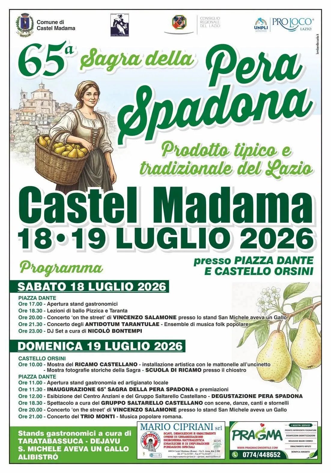 Locandina 65ª Sagra della Pera Spadona 2026 a Castel Madama (Roma)