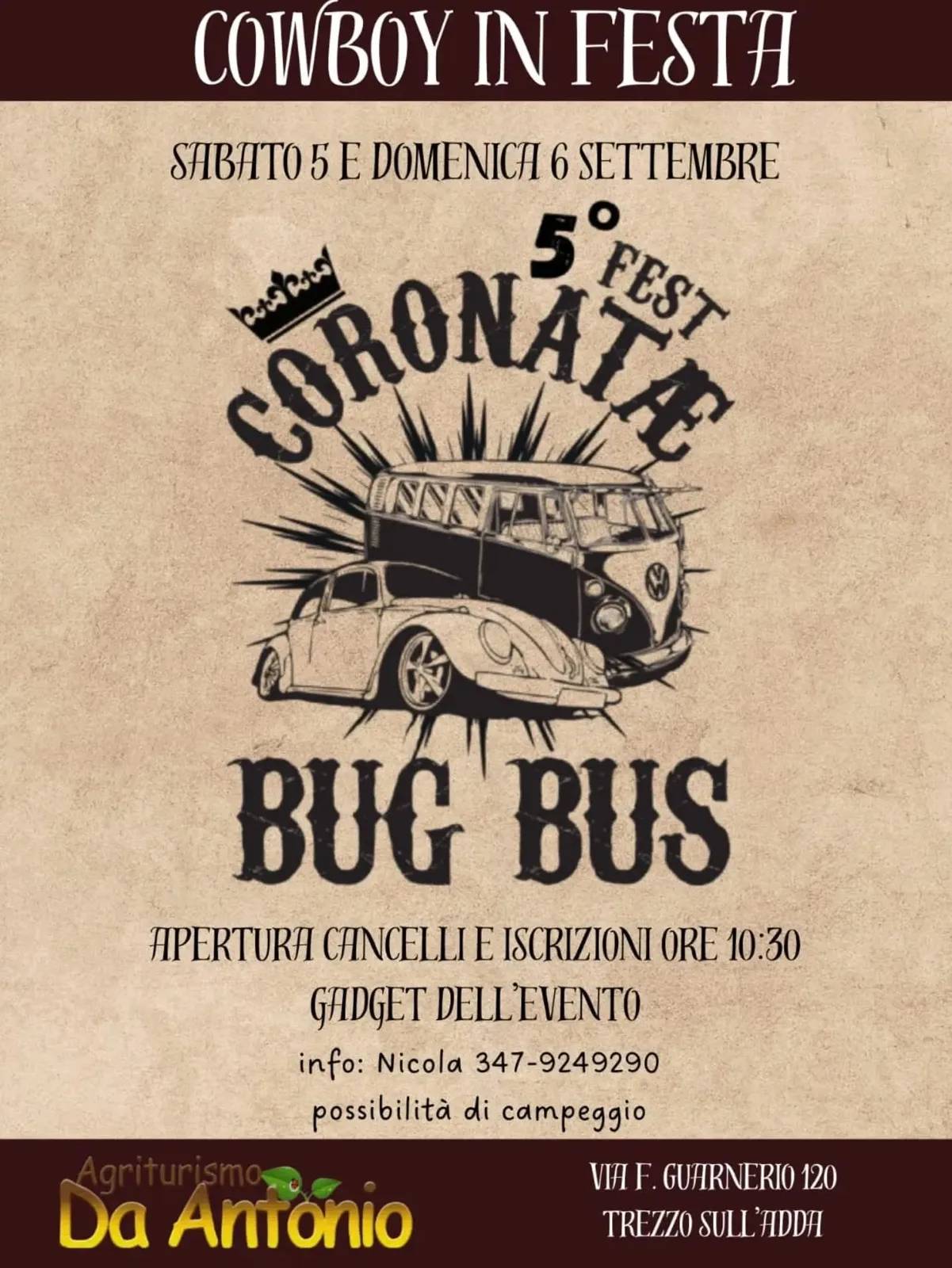 Locandina 5° Fest Coronatae Bug Bus 2026 a Trezzo sull'Adda (Milano)