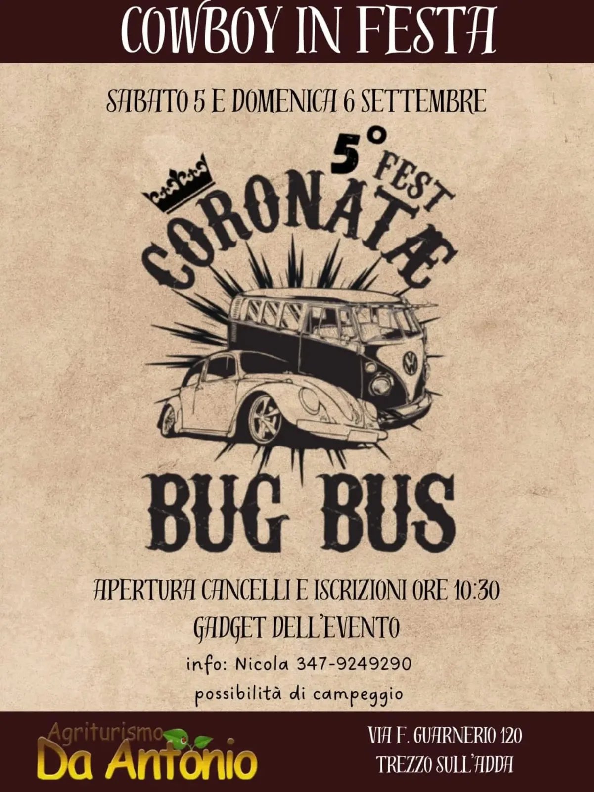 Locandina 5° Fest Coronatae Bug Bus 2026 a Trezzo sull'Adda (Milano)