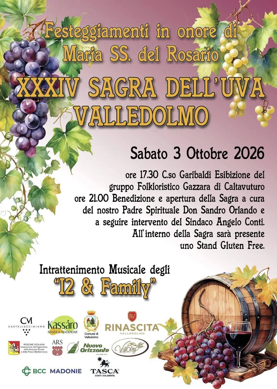 Locandina 34ª Sagra dell'Uva Valledolmo 2026 a Valledolmo (Palermo)