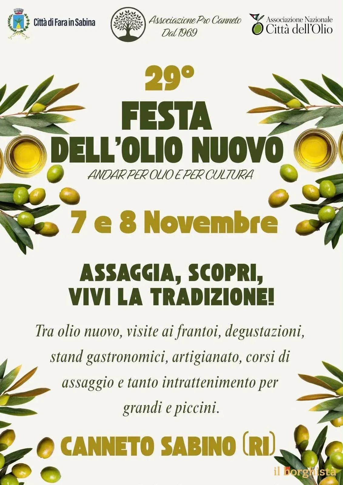 Locandina 29ª Festa dell'Olio Nuovo 2026 a Fara in Sabina (Rieti)