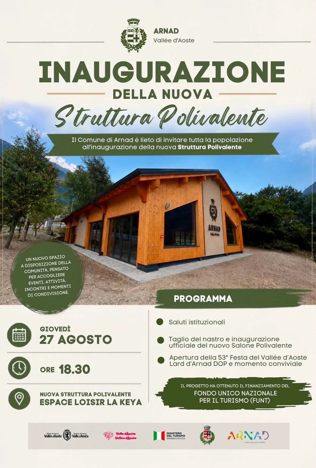 Locandina Inaugurazione Nuova Struttura Polivalente 2026 a Arnad (Aosta)