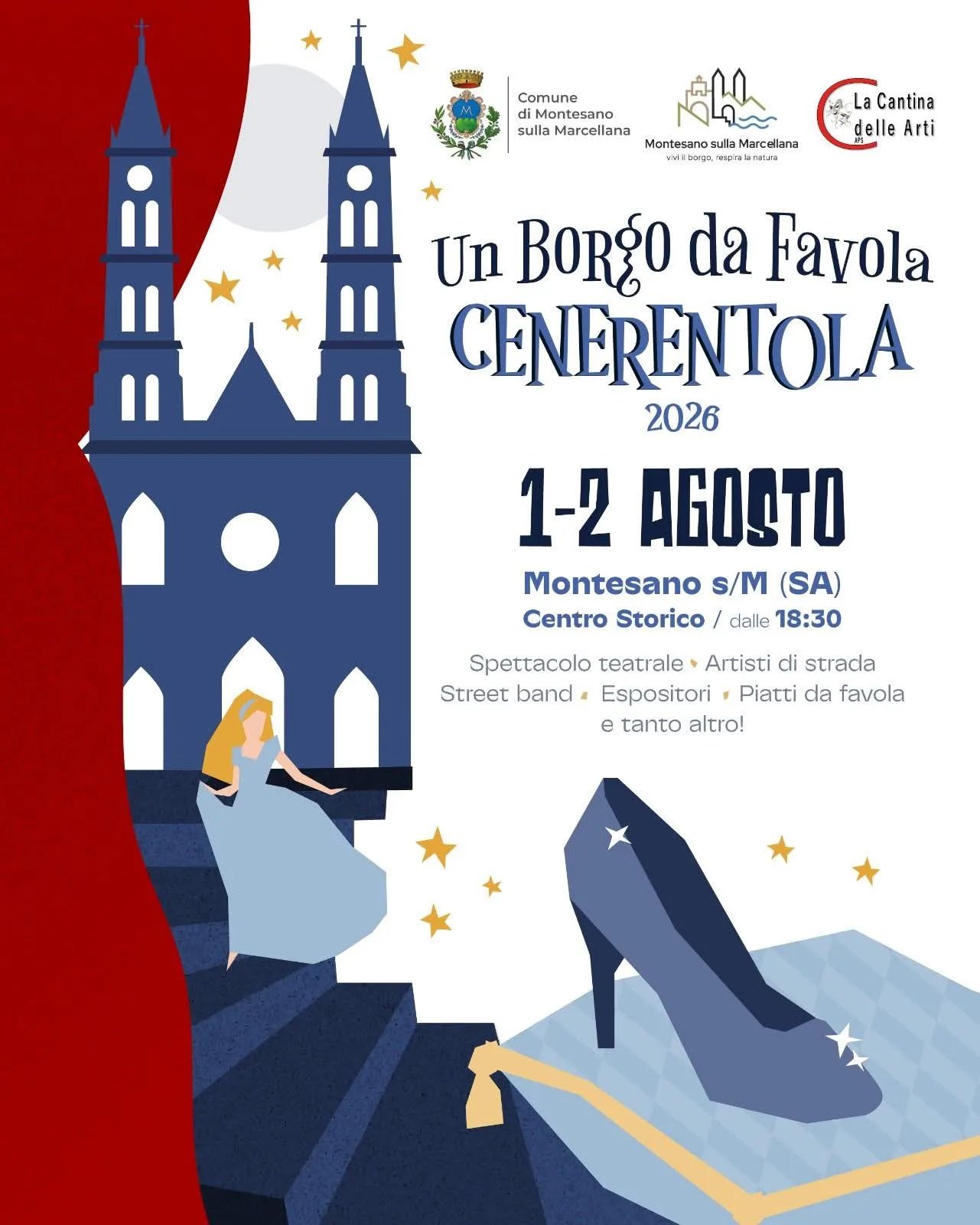 Locandina Un Borgo da Favola Cenerentola 2026 a Montesano sulla Marcellana (Salerno)