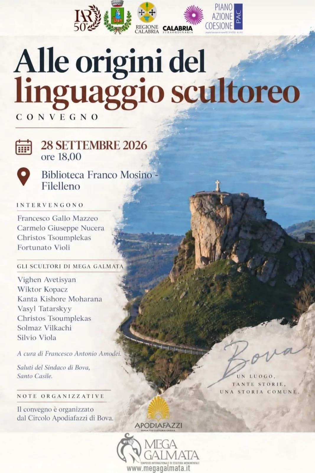 Locandina Alle origini del linguaggio scultoreo 2026 a Bova (Reggio Calabria)