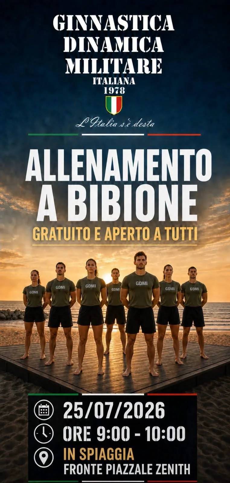 Locandina Allenamento Ginnastica Dinamica Militare Italiana 2026 a San Michele al Tagliamento (Venezia)