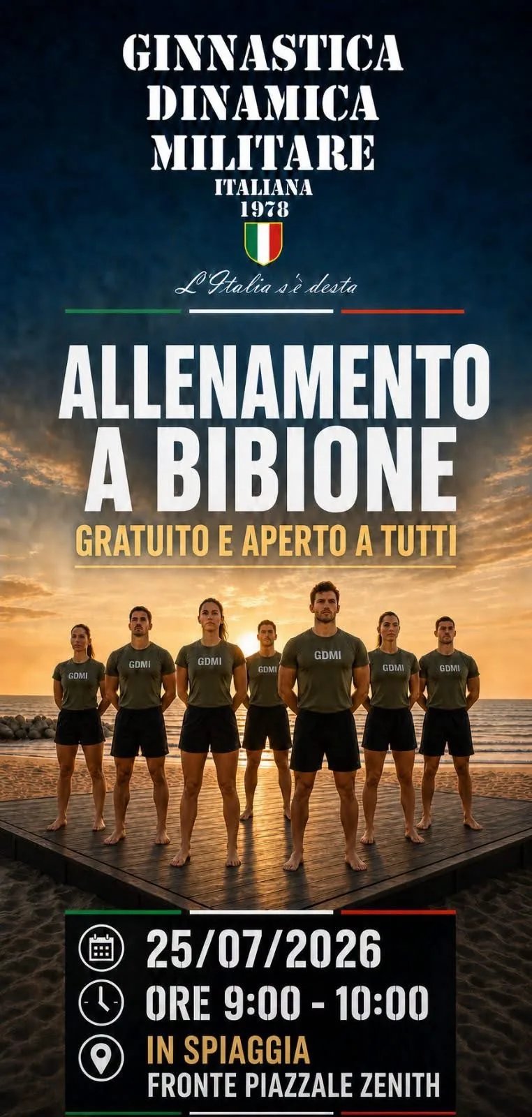Locandina Allenamento Ginnastica Dinamica Militare Italiana 2026 a San Michele al Tagliamento (Venezia)