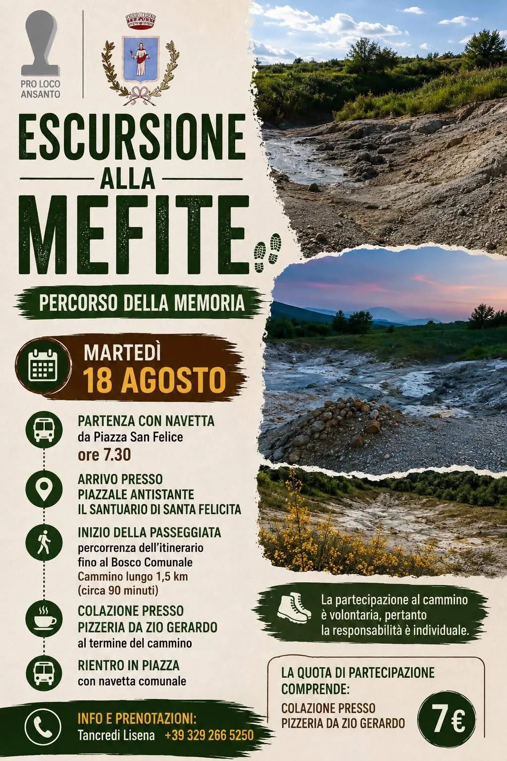 Locandina Escursione alla Mefite - Percorso della Memoria 2026 a Ansanto (Avellino)