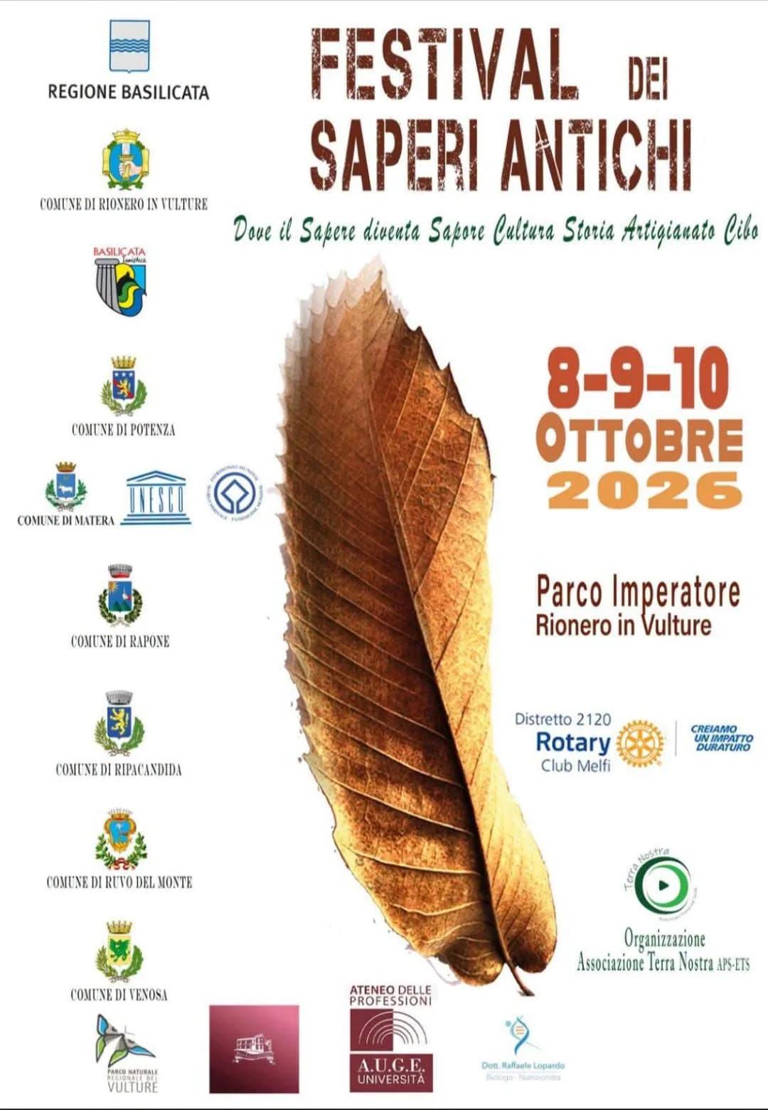 Locandina Festival dei Saperi Antichi 2026 a Rionero in Vulture (Potenza)