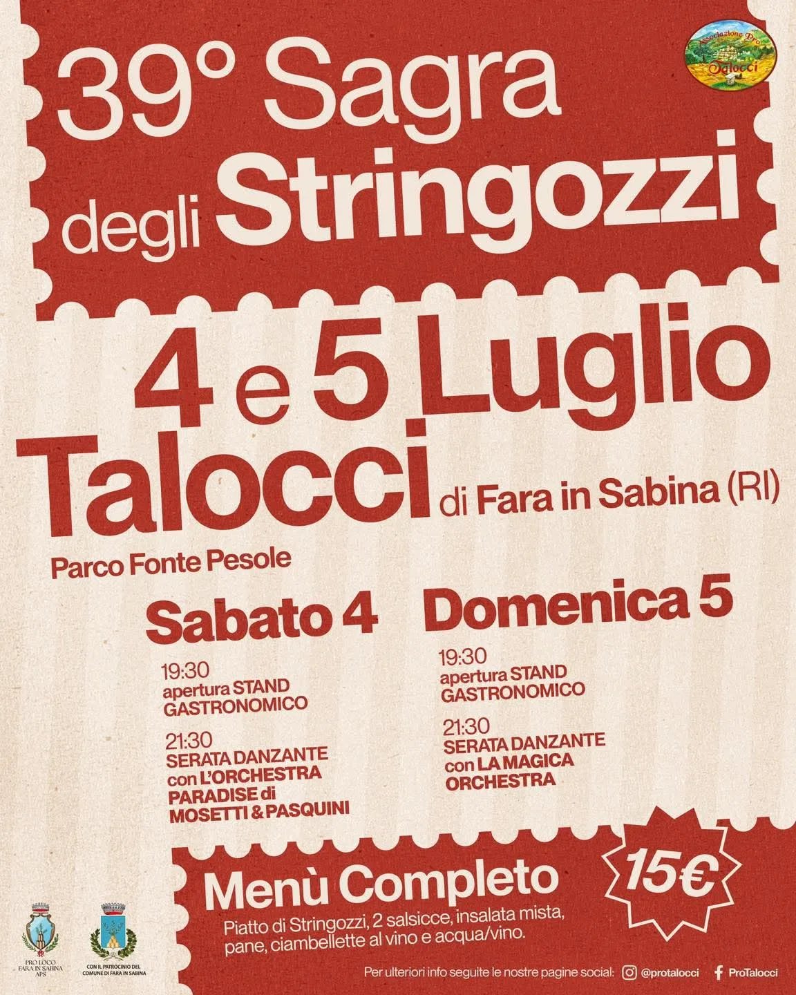 Locandina 39° Sagra degli Stringozzi 2026 a Fara in Sabina (Rieti)