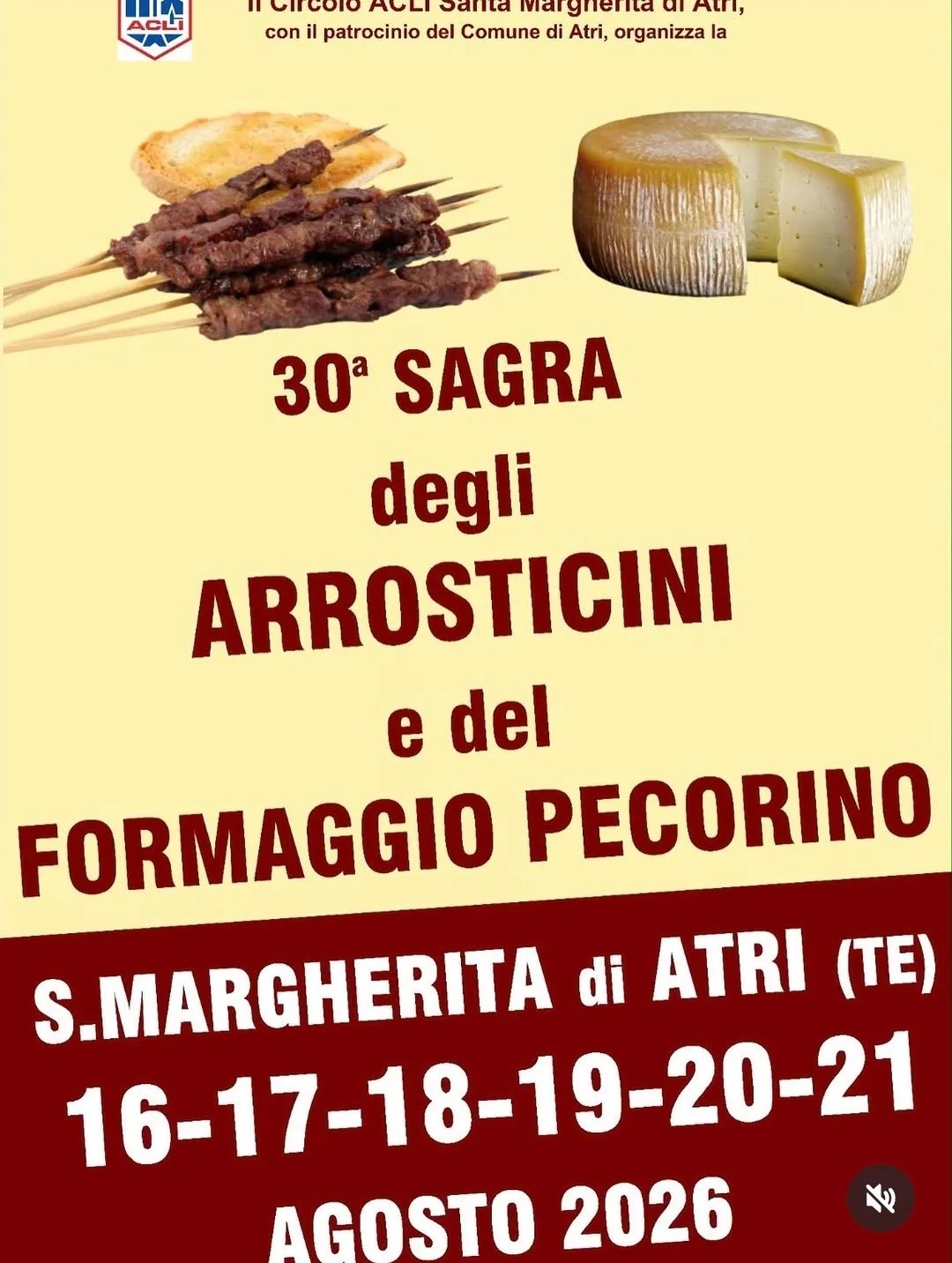 Locandina 30ª Sagra degli Arrosticini e del Formaggio Pecorino 2026 a Atri (Teramo)