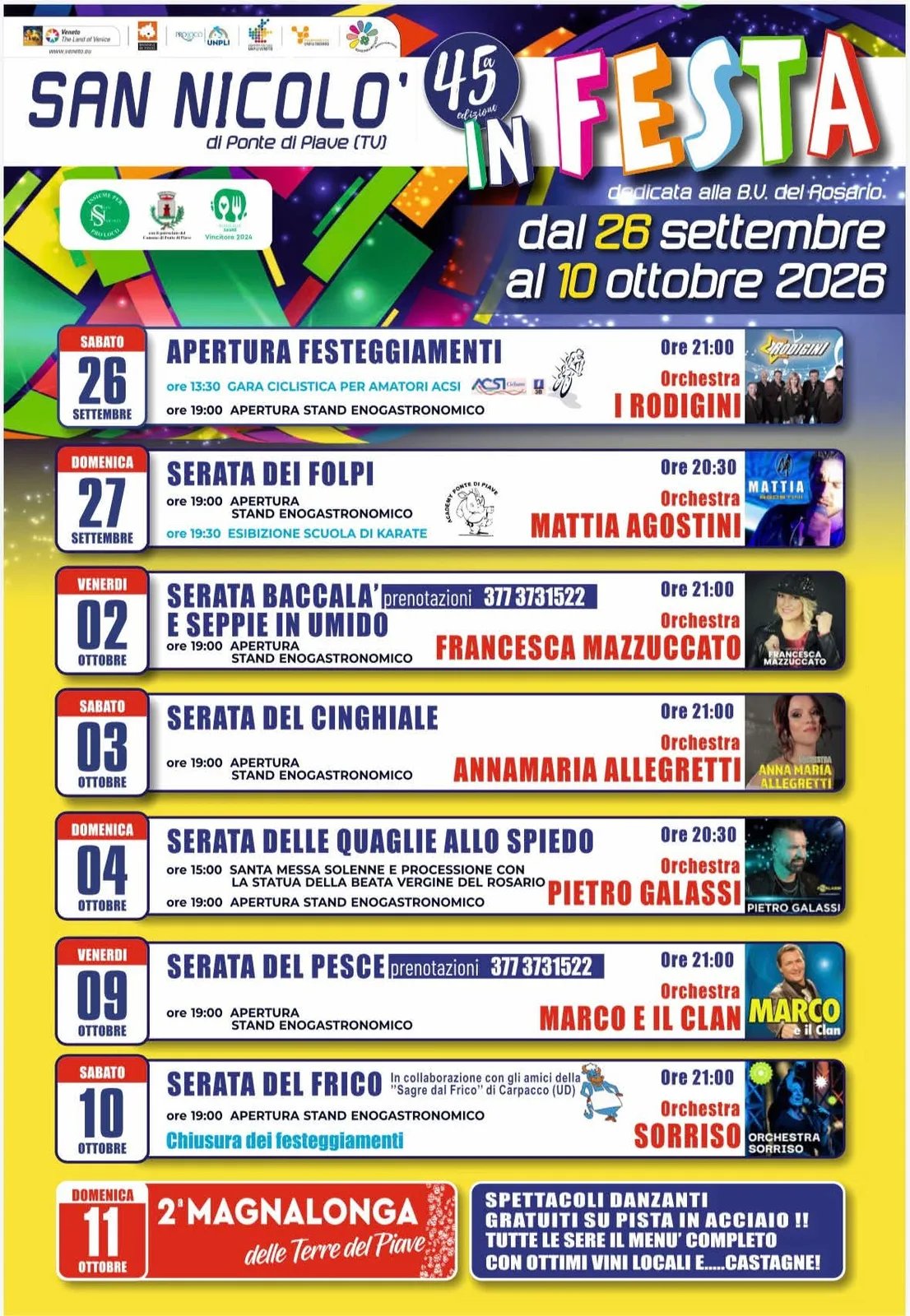 Locandina 2ª Magnalonga Terre del Piave e San Nicolò in Festa 2026 a Ponte di Piave (Treviso)
