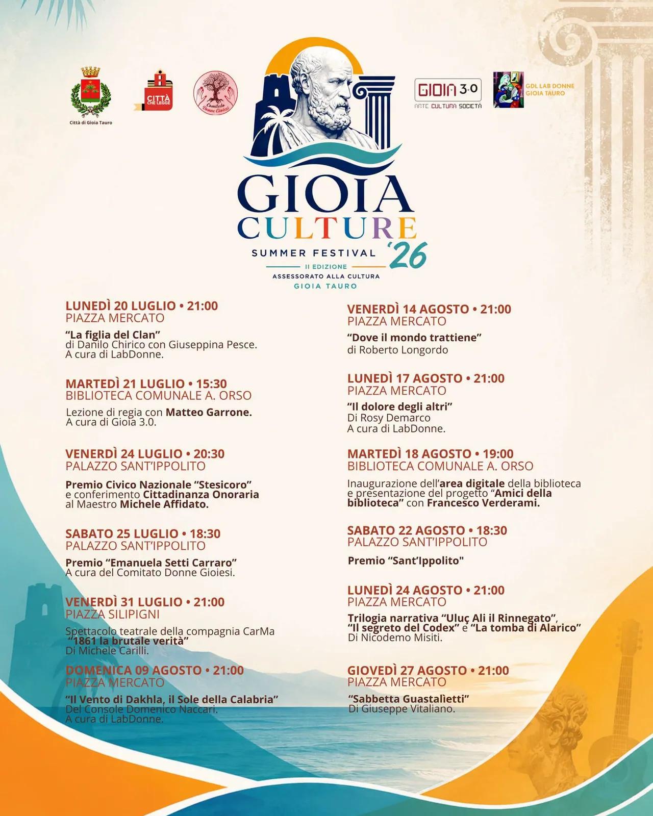 Locandina calendario eventi estate 2026 a Gioia Tauro (Reggio Calabria)