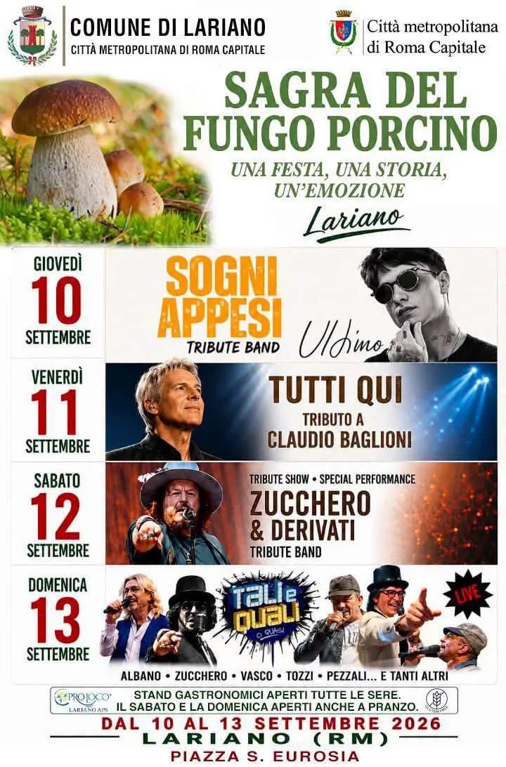 Locandina Sagra del Fungo Porcino 2026 a Lariano (Roma)