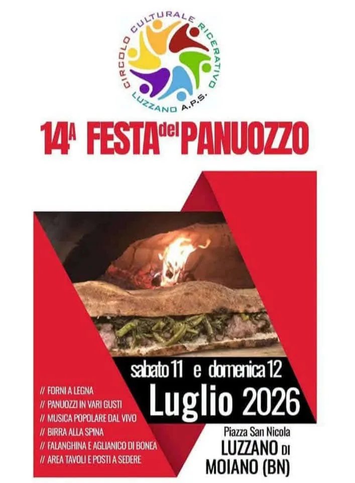 Locandina 14ª Festa del Panuozzo 2026 a Moiano (Benevento)