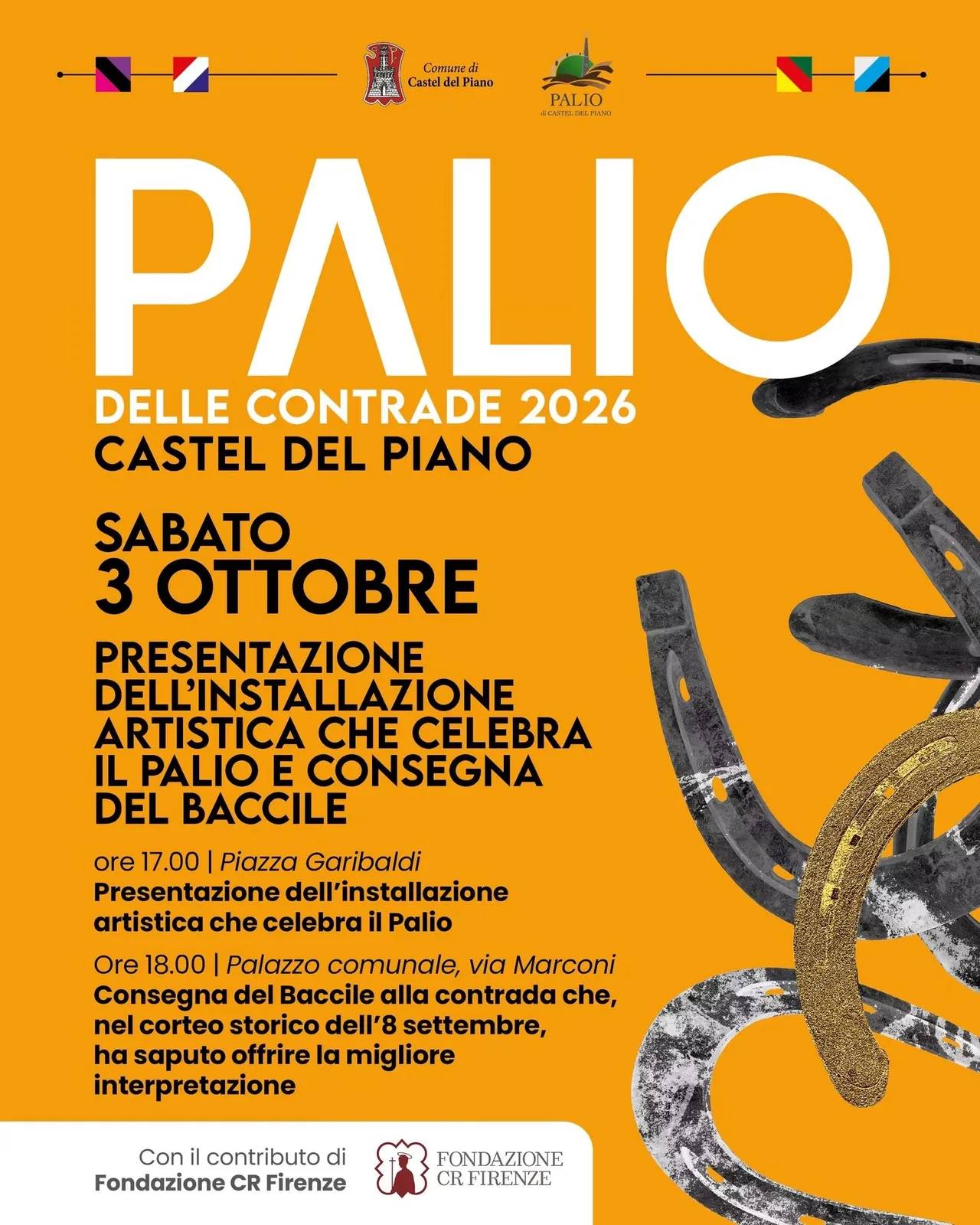 Locandina Presentazione installazione del Palio 2026 a Castel del Piano (Grosseto)