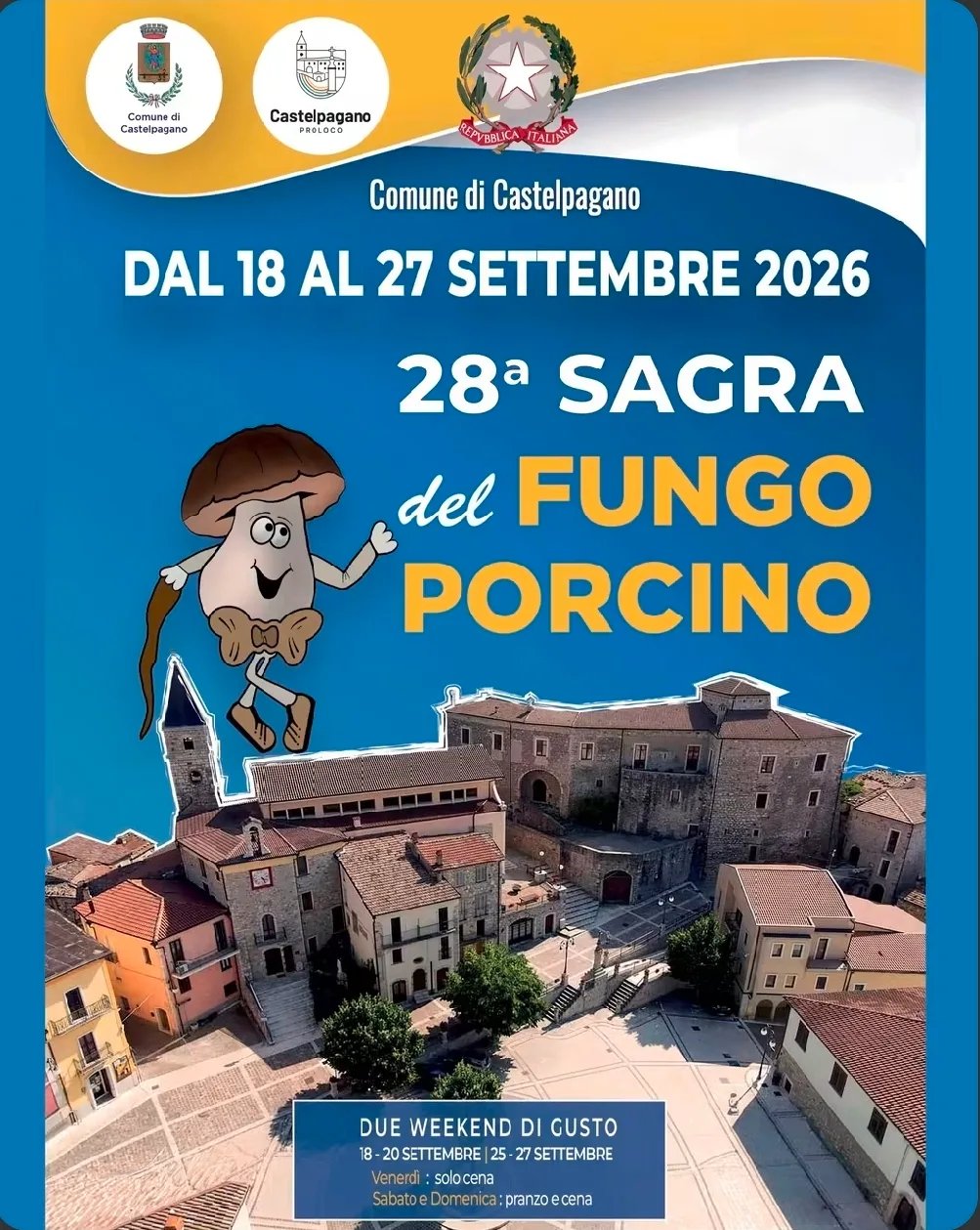 Locandina 28ª Sagra del Fungo Porcino 2026 a Castelpagano (Benevento)