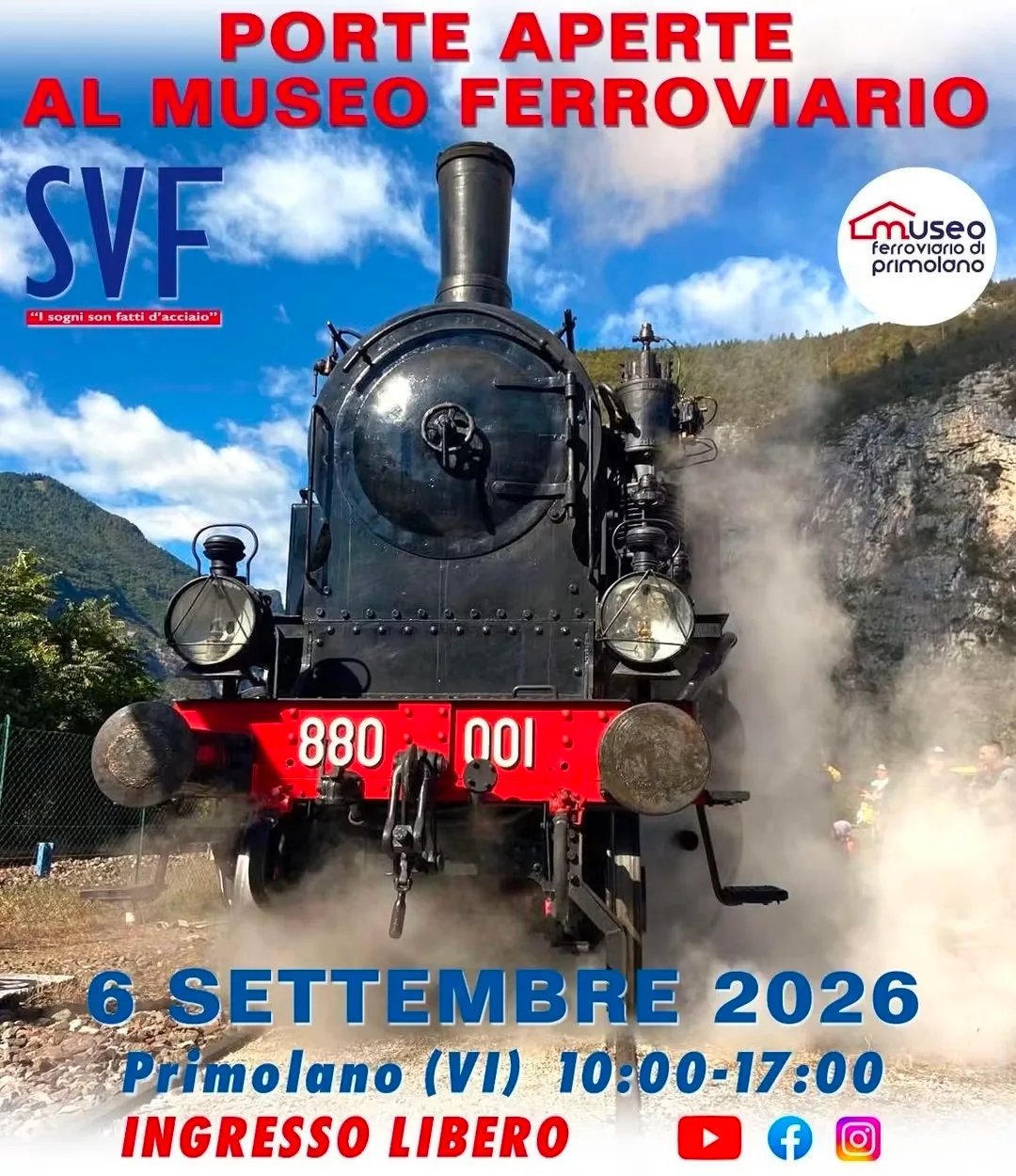 Locandina Porte Aperte al Museo Ferroviario 2026 a Primolano (Vicenza)