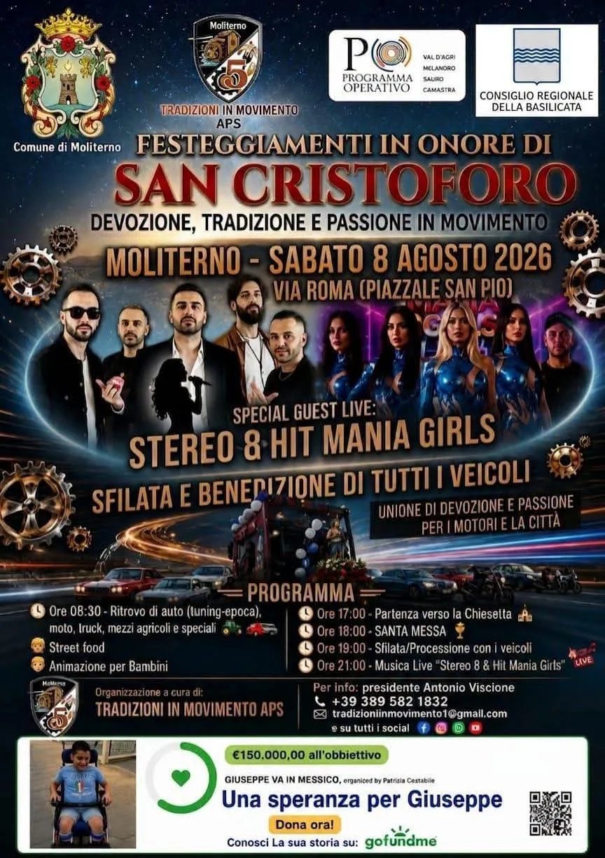 Locandina Festeggiamenti in Onore di San Cristoforo 2026 a Moliterno (Potenza)