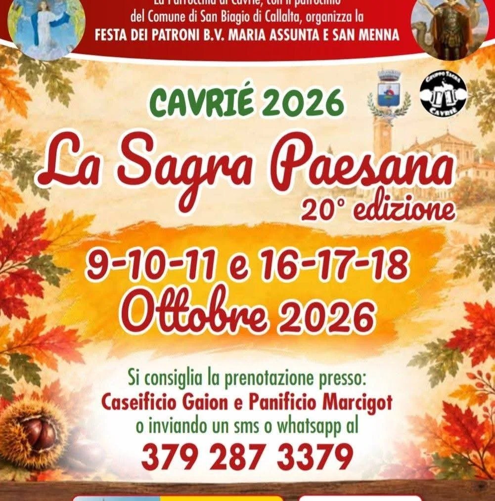 Locandina 20° La Sagra Paesana Cavrié 2026 a San Biagio di Callalta (Treviso)
