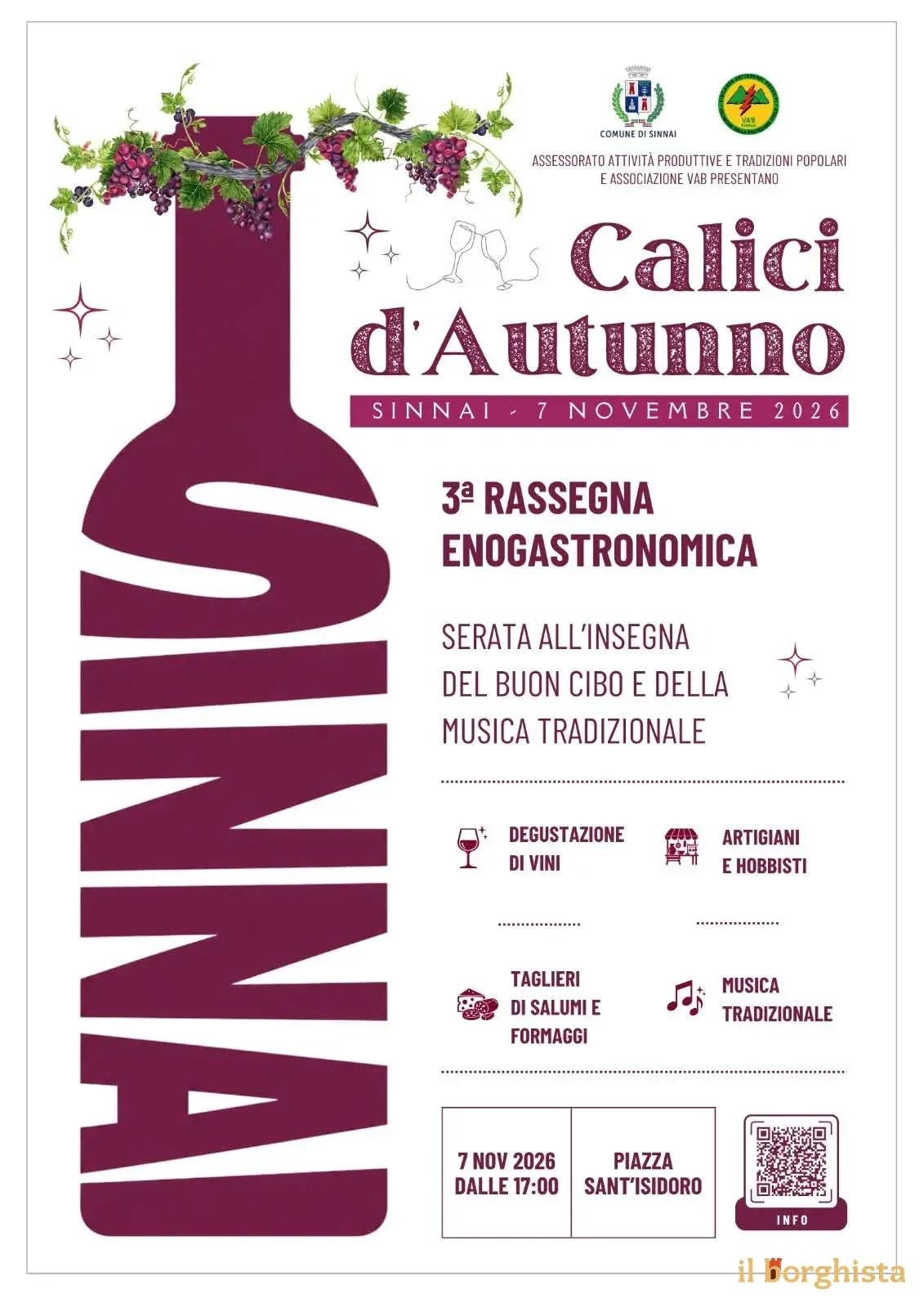 Locandina 3ª Rassegna Enogastronomica Calici d'Autunno 2026 a Sinnai (Cagliari)