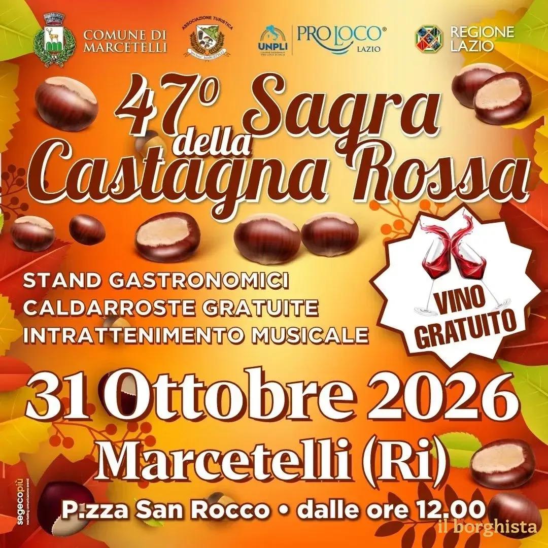 Locandina 47ª Sagra della Castagna Rossa 2026 a Marcetelli (Rieti)
