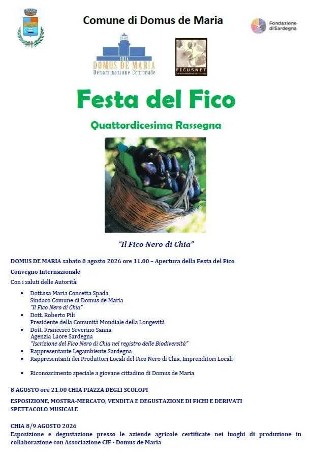 Locandina 14ª Festa del Fico 2026 — Convegno Internazionale a Domus de Maria (Cagliari)