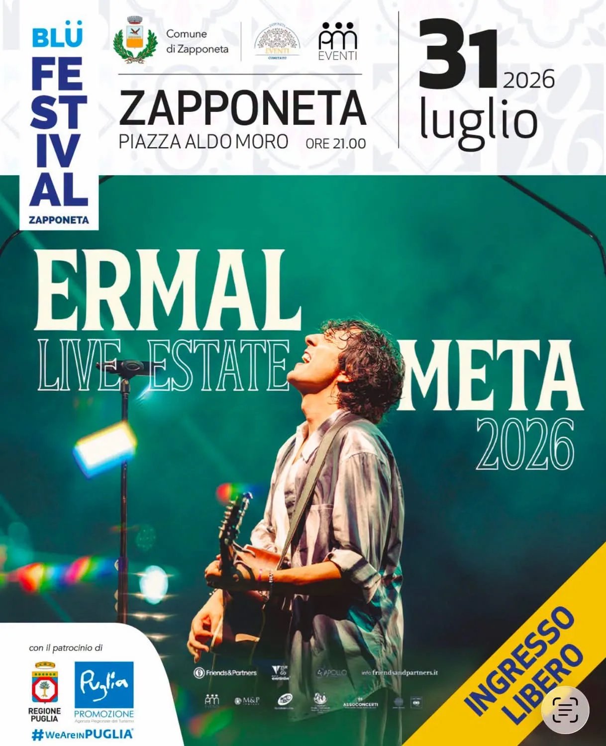 Locandina Ermal Meta Live Estate 2026 a Zapponeta a Zapponeta (Foggia)
