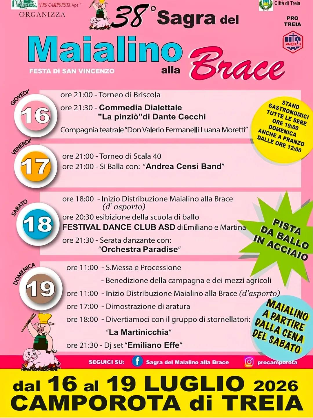 Locandina 38ª Sagra del Maialino alla Brace 2026 a Treia (Macerata)
