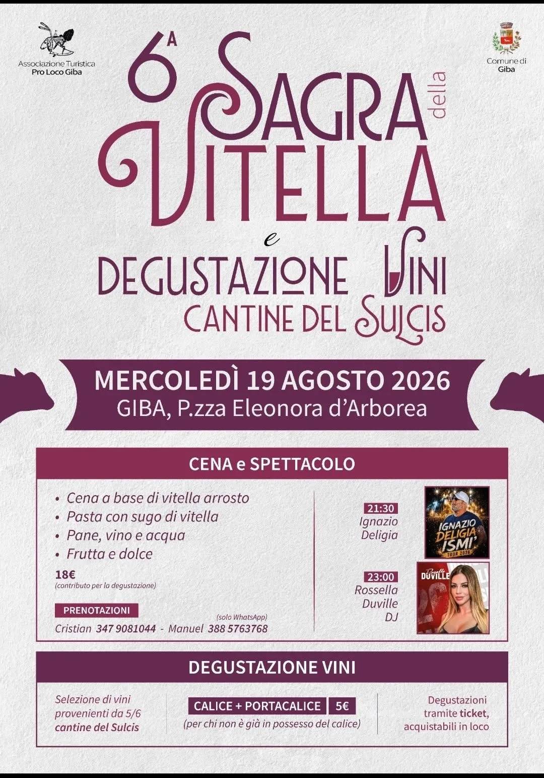 Locandina 6ª Sagra della Vitella e Degustazione Vini 2026 a Giba (Sud Sardegna)