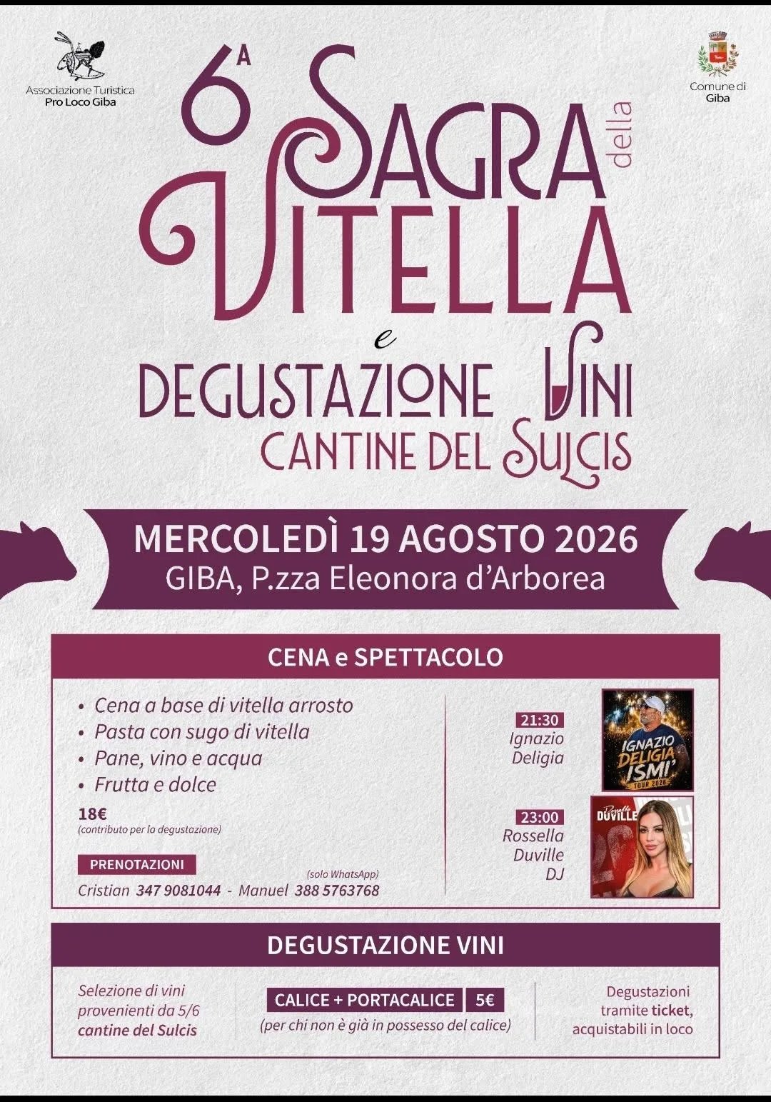 Locandina 6ª Sagra della Vitella e Degustazione Vini 2026 a Giba (Sud Sardegna)