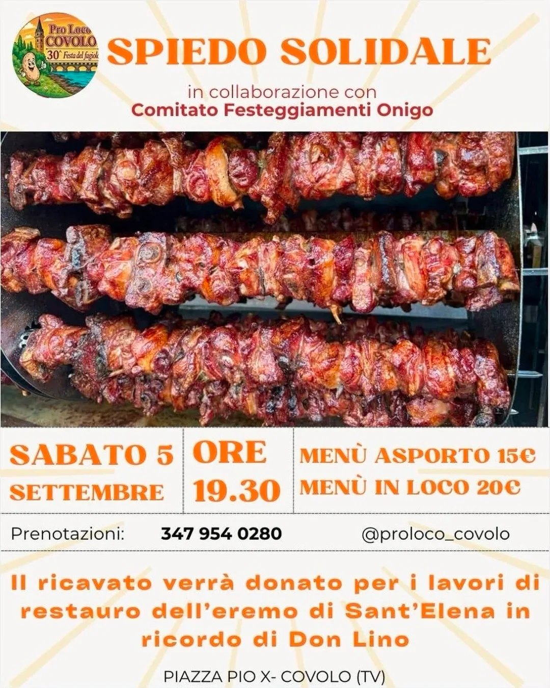 Locandina 30ª Festa del Fagiol - Spiedo Solidale 2026 a Covolo (Treviso)