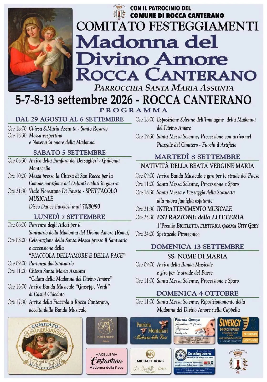 Locandina calendario eventi agosto-ottobre 2026 a Rocca Canterano (Roma)