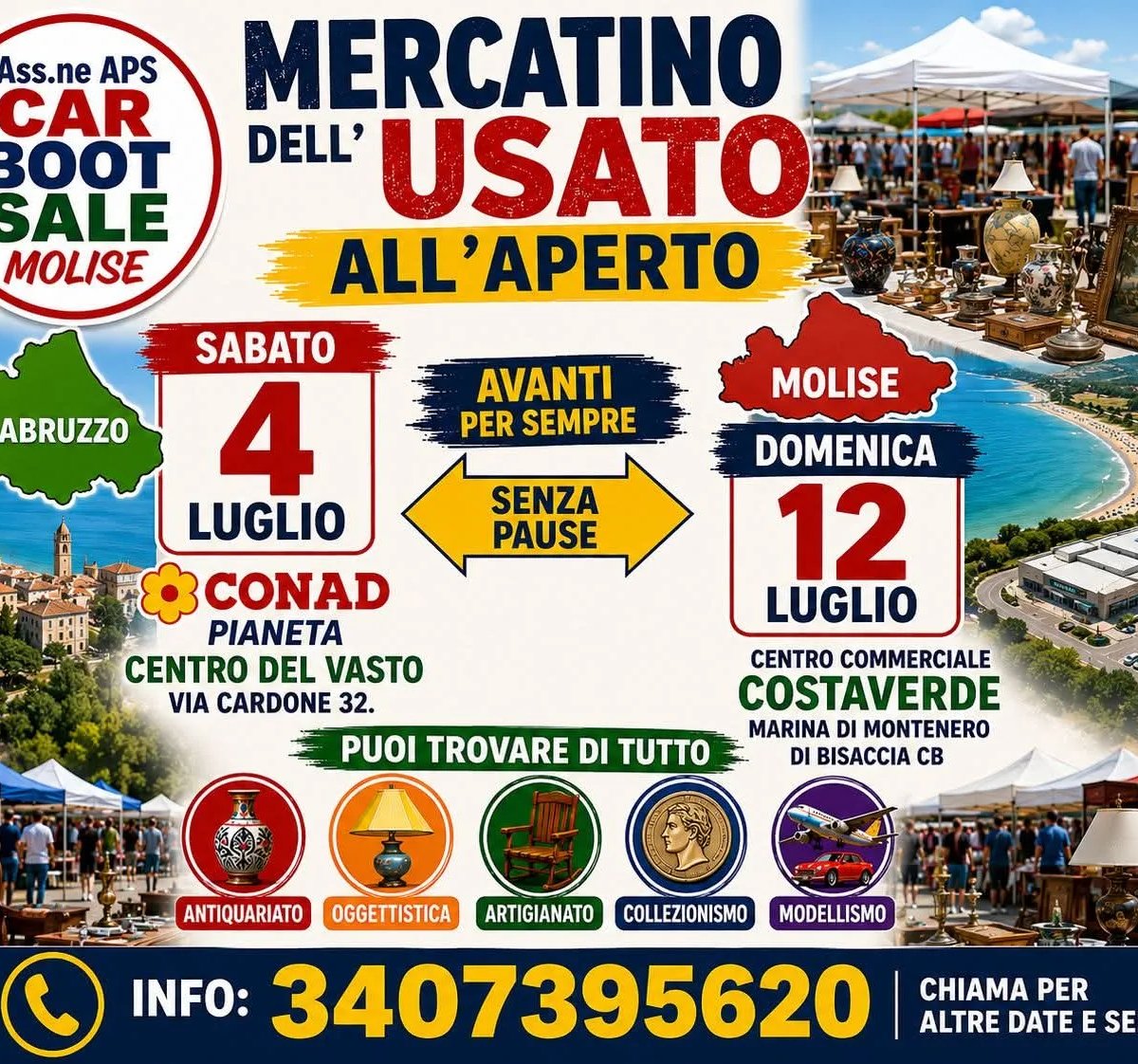 Locandina Mercatino dell'Usato all'Aperto 2026 - 12 luglio a Marina di a Montenero di Bisaccia (Campobasso)