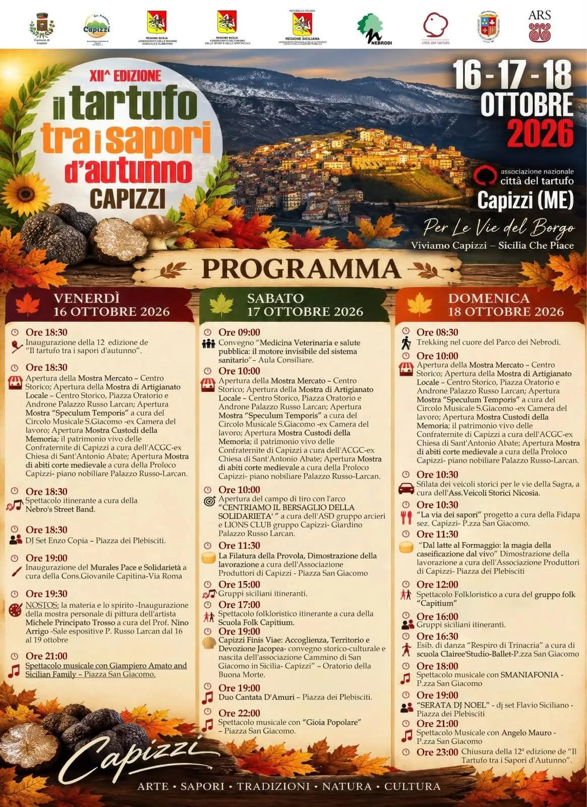 Locandina 12ª Inaugurazione — Il tartufo tra i sapori d'autunno 2026 a Capizzi (Messina)