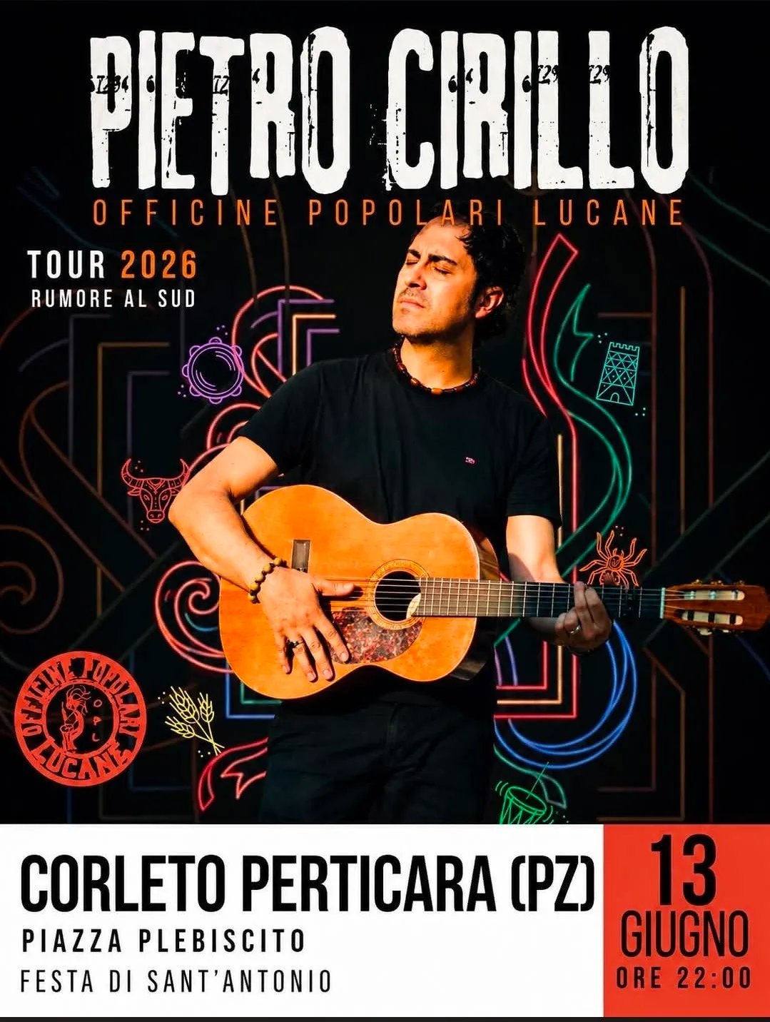 Locandina Pietro Cirillo Tour 2026 - Rumore al Sud a Corleto Perticara (Potenza)