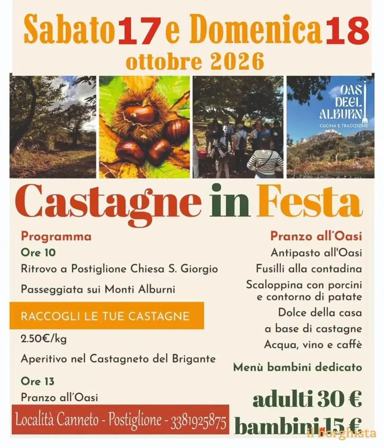 Locandina Castagne in Festa 2026 a Postiglione (Salerno)
