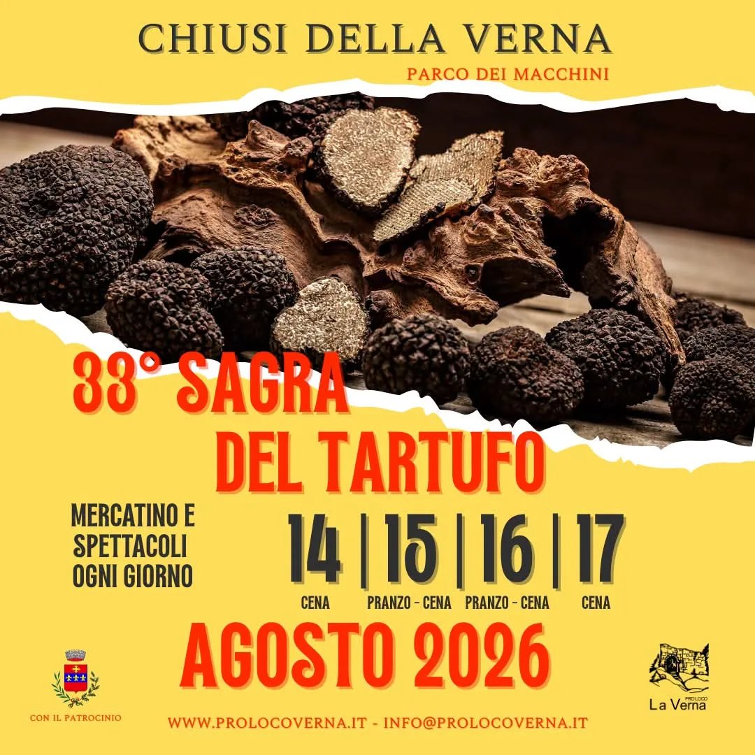 Locandina 38ª Sagra del Tartufo 2026 a Chiusi della Verna (Arezzo)