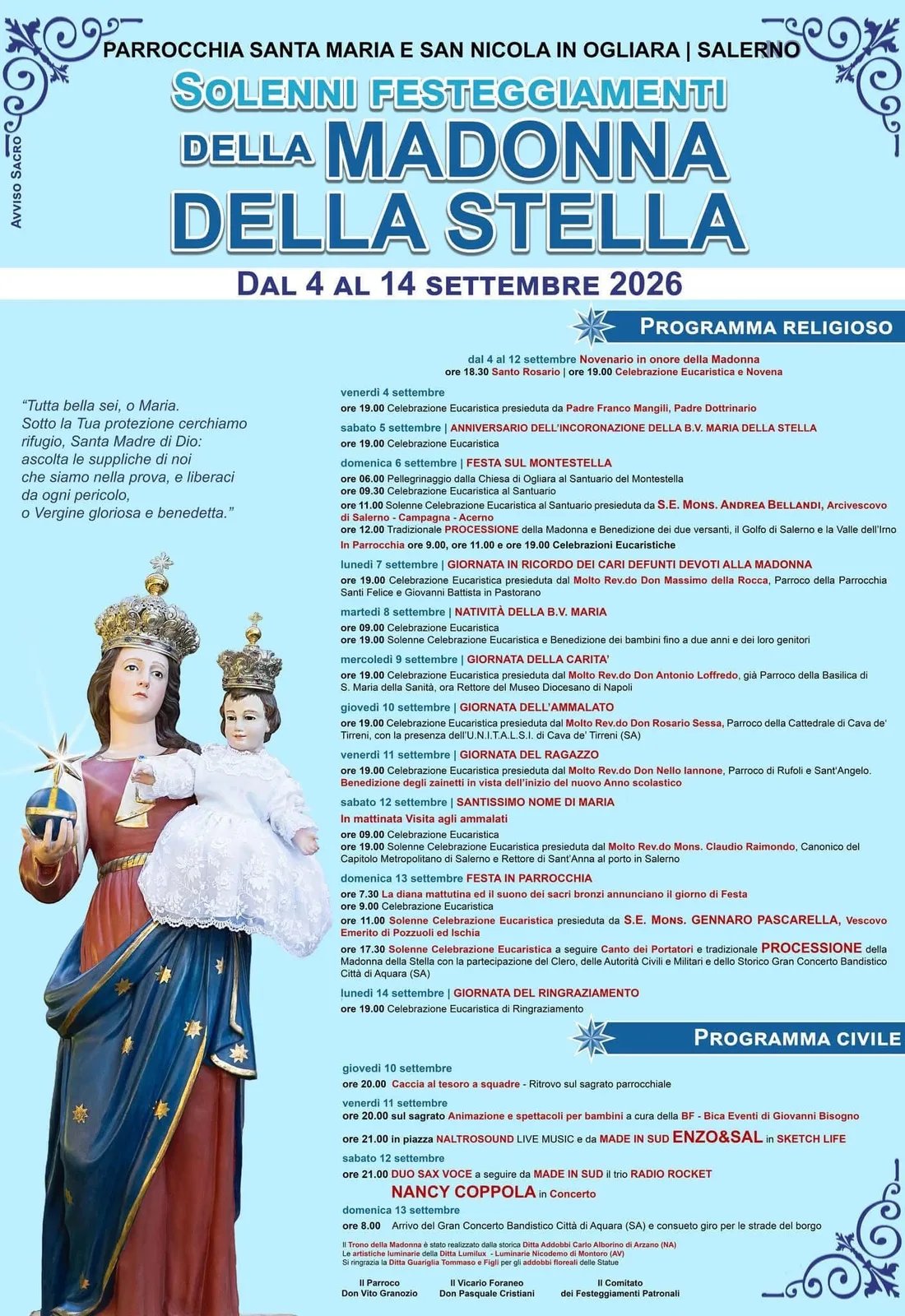 Locandina Novenario in onore della Madonna 2026 a Salerno (Salerno)