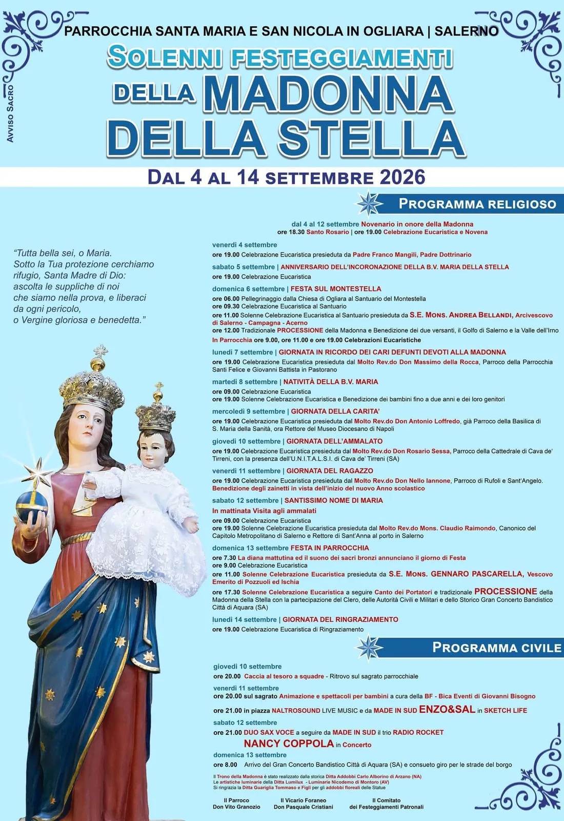Locandina Novenario in onore della Madonna 2026 a Salerno (Salerno)