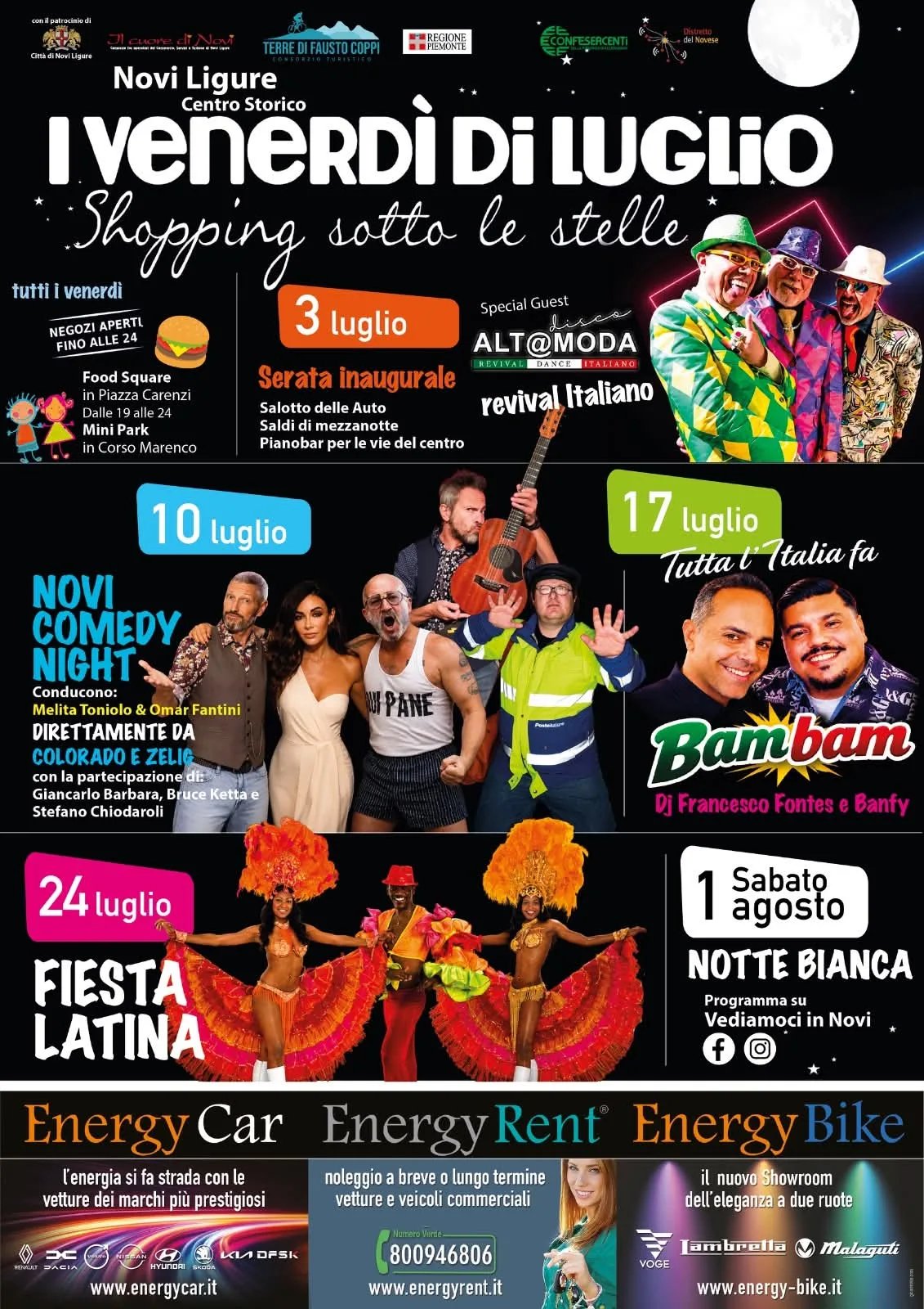 Locandina Fiesta Latina — I Venerdì di Luglio 2026 a Novi Ligure (Alessandria)