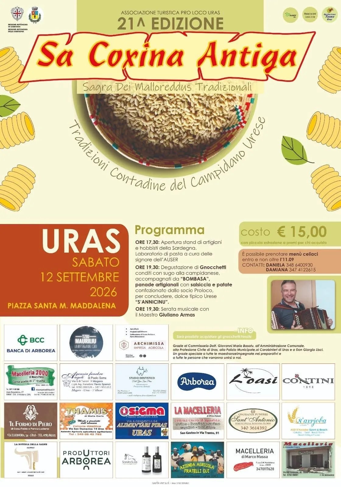 Locandina 21ª Sa Coxina Antiga - Sagra Dei Malloreddus Tradizionali 2026 a Uras (Oristano)