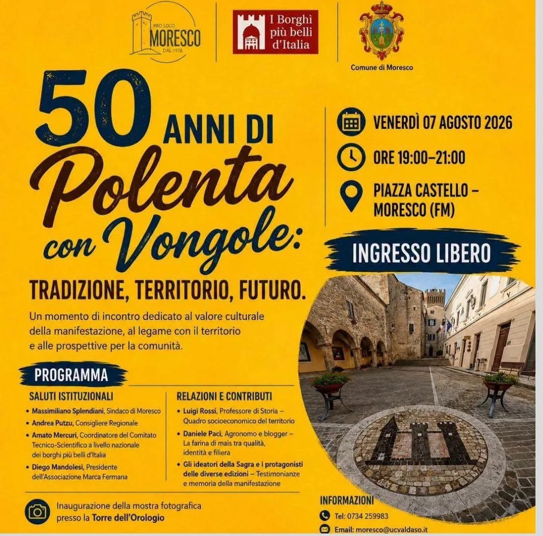 Locandina 50 Anni di Polenta con Vongole 2026 a Moresco (Fermo)