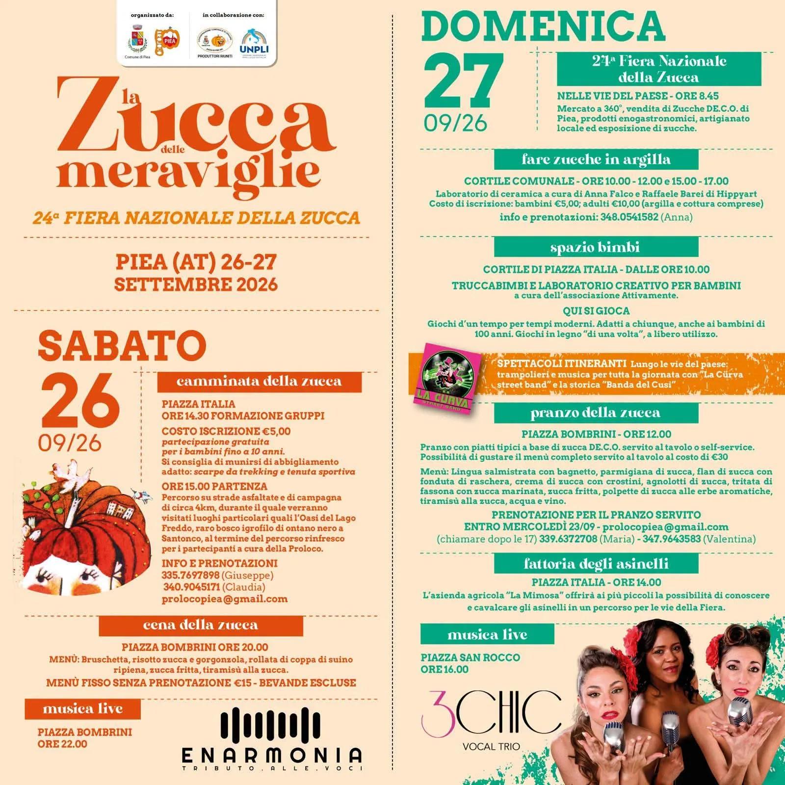 Locandina 24ª Fiera Nazionale della Zucca e Musica Live 2026 a Piea (Asti)