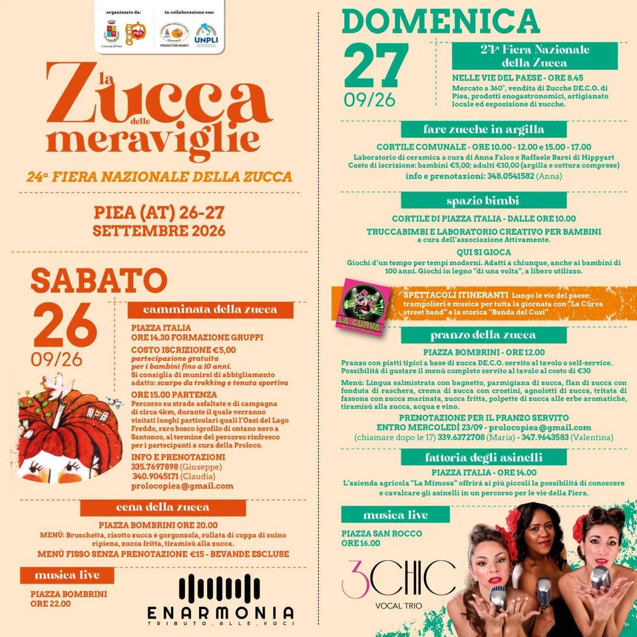 Locandina 24ª Fiera Nazionale della Zucca e Musica Live 2026 a Piea (Asti)
