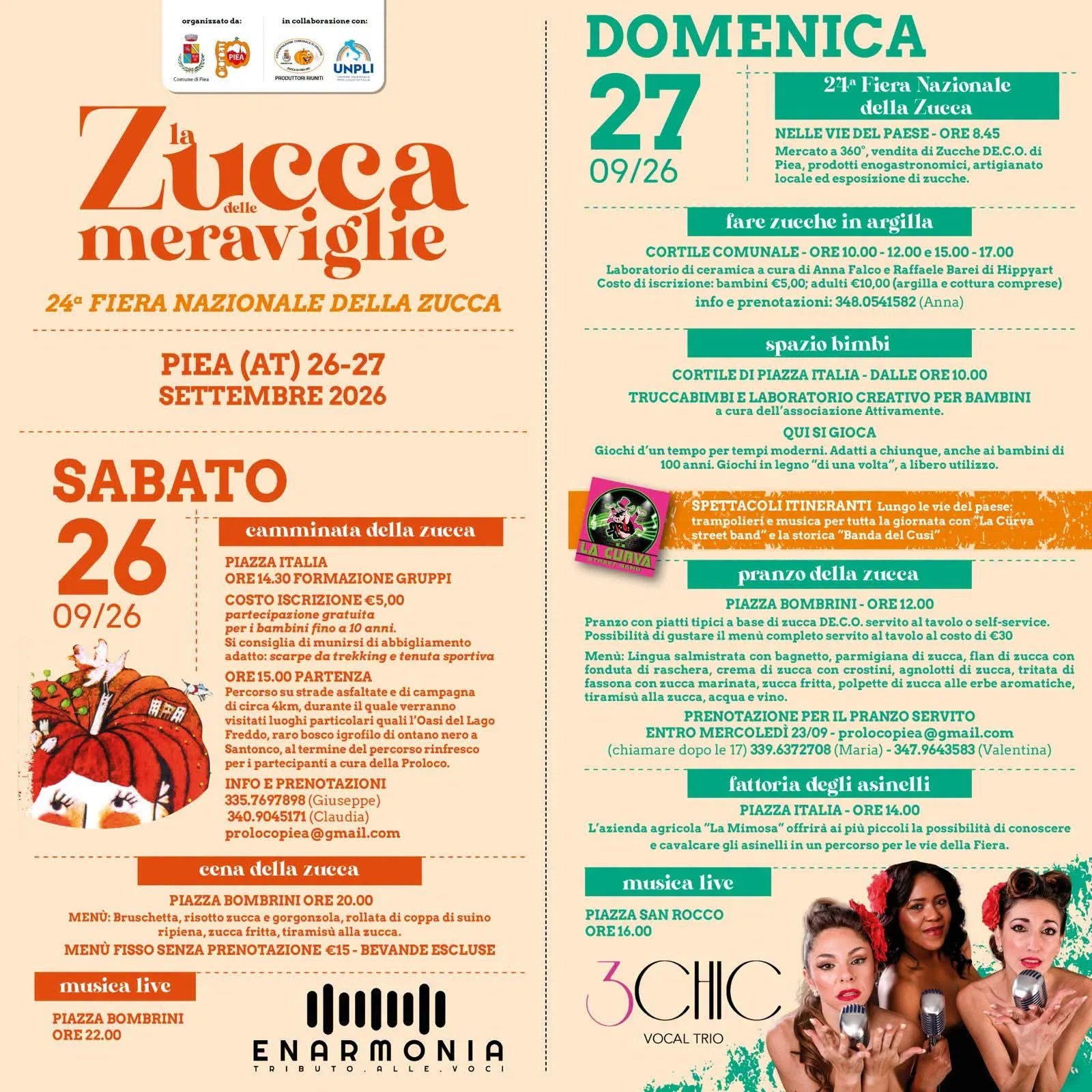 Locandina 24ª Fiera Nazionale della Zucca e Musica Live 2026 a Piea (Asti)