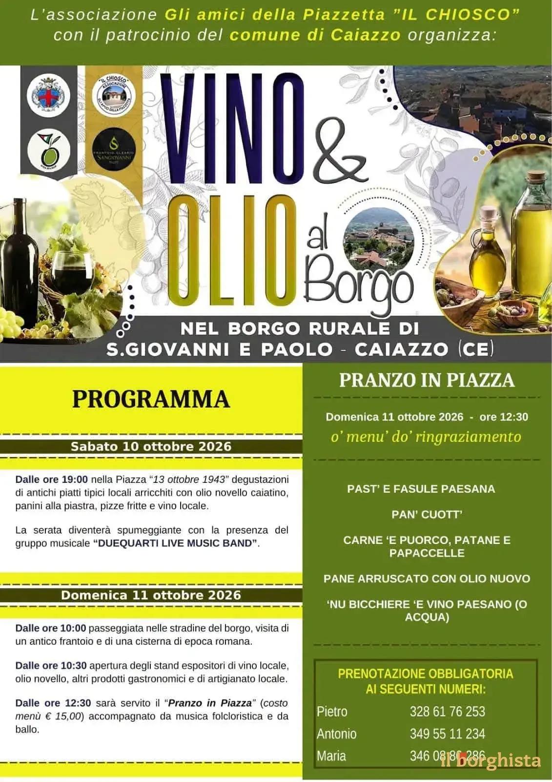 Locandina Vino & Olio al Borgo 2026 a Caiazzo (Caserta)