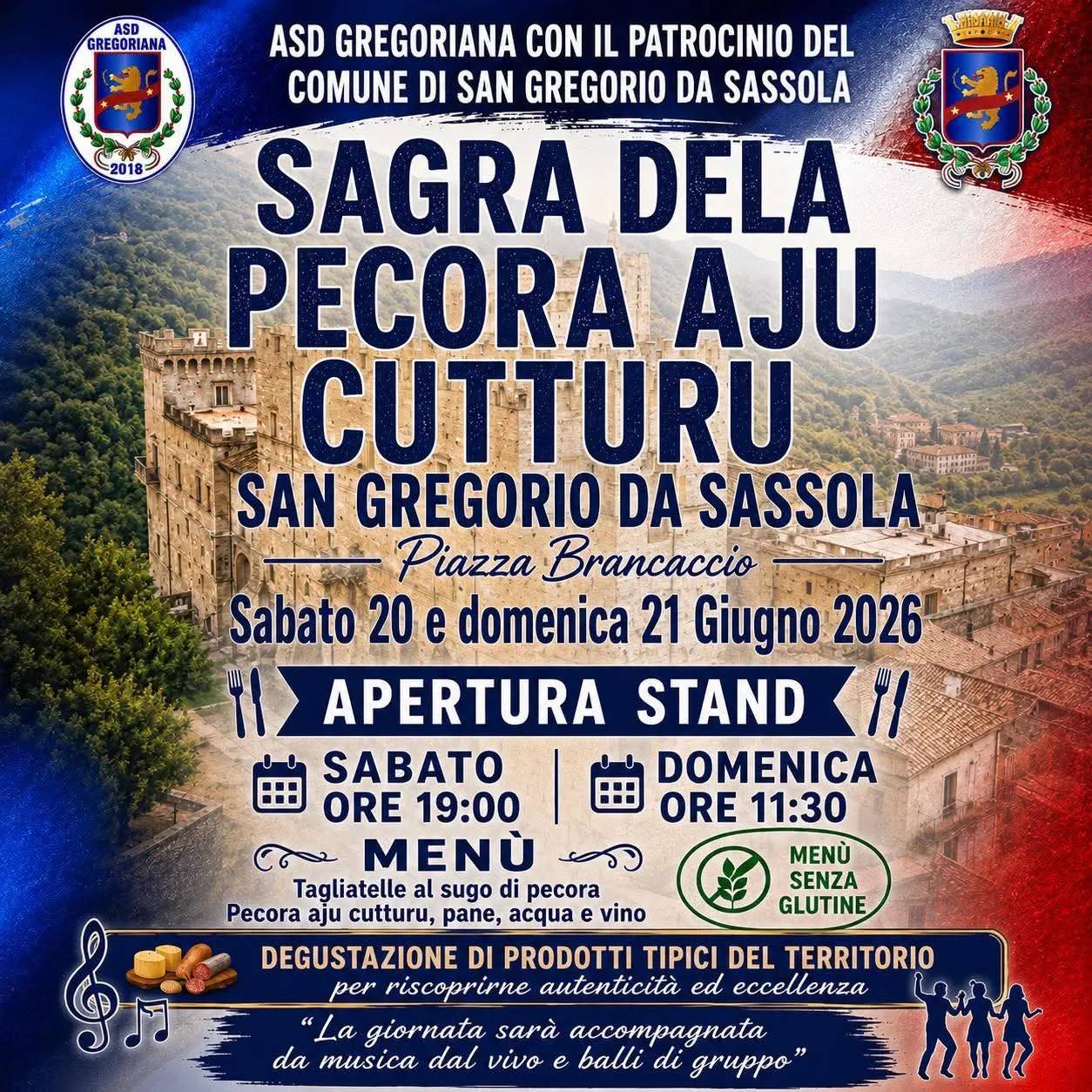 Locandina Sagra della Pecora Aju Cutturu 2026 a San Gregorio da Sassola (Roma)