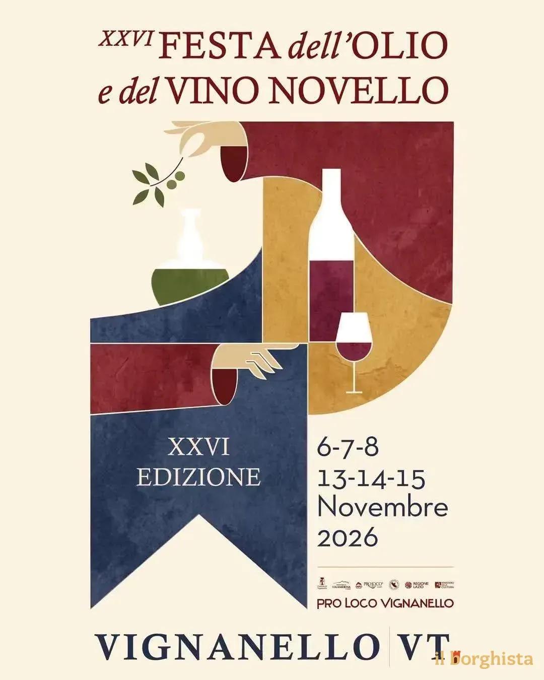 Locandina 26ª Festa dell'Olio e del Vino Novello 2026 a Vignanello (Viterbo)