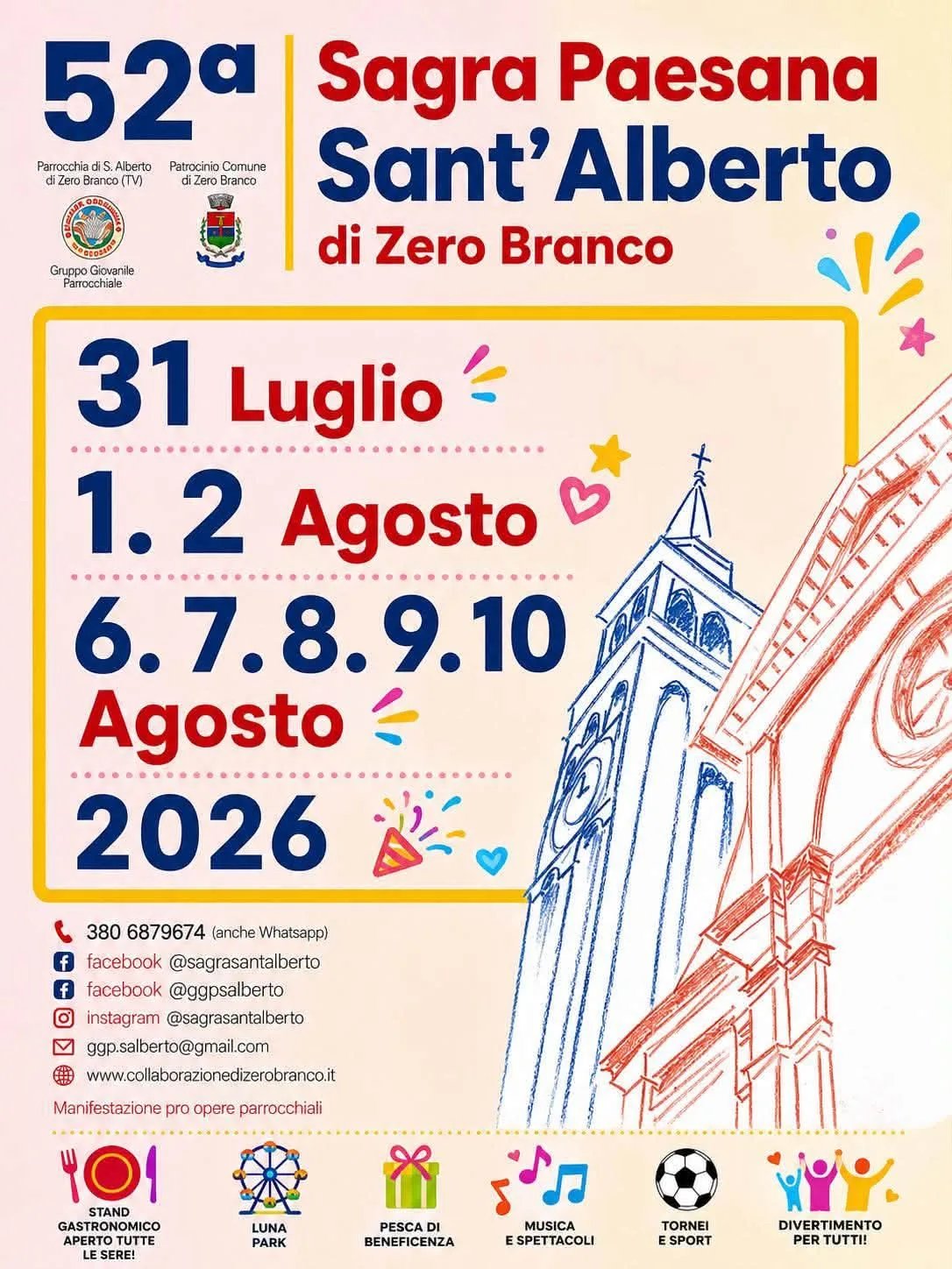 Locandina 52ª Sagra Paesana Sant'Alberto 2026 a Zero Branco (Treviso)