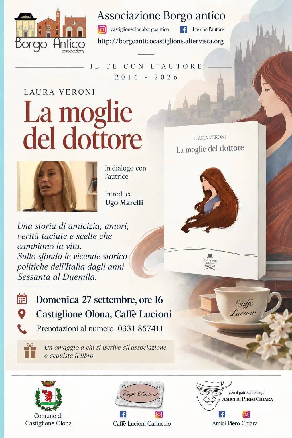 Locandina Il te con l'autore 2026 - Laura Veroni La moglie del dottore a Castiglione Olona (Varese)